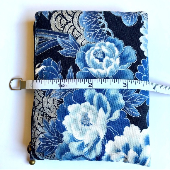 NEW Japan Japanese Asian Handmade Small Pouch Coin Purse Swan Floral Blue NWOT - Picture 7 of 11